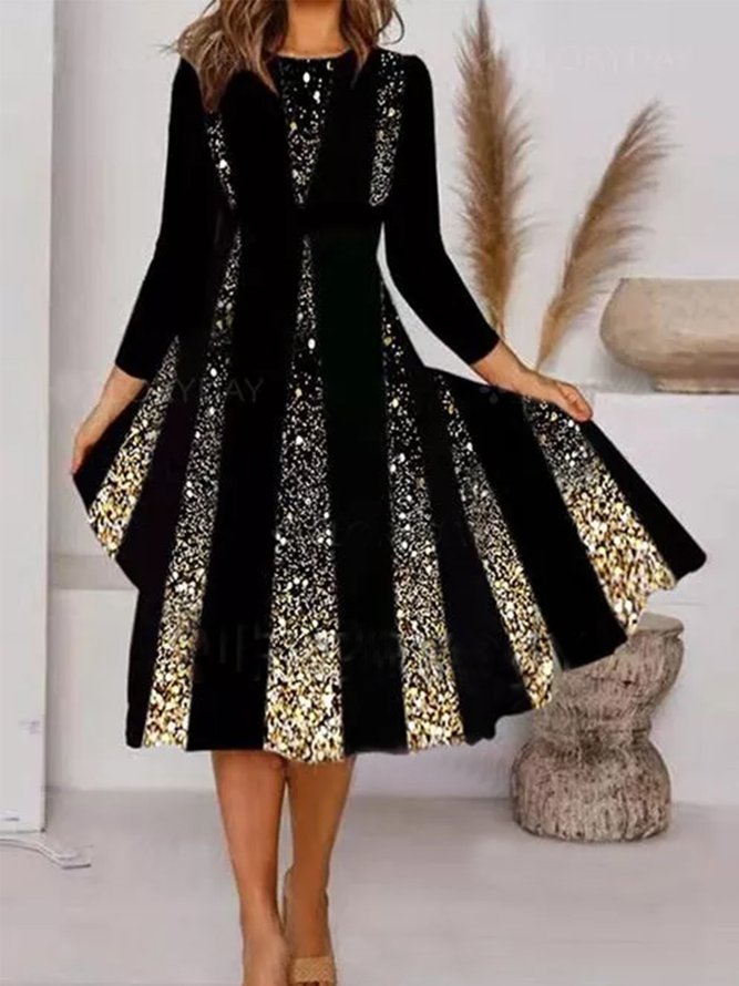 Fudus lässiges Kleid mit Rundhalsausschnitt, mittellangem Arm und Print
