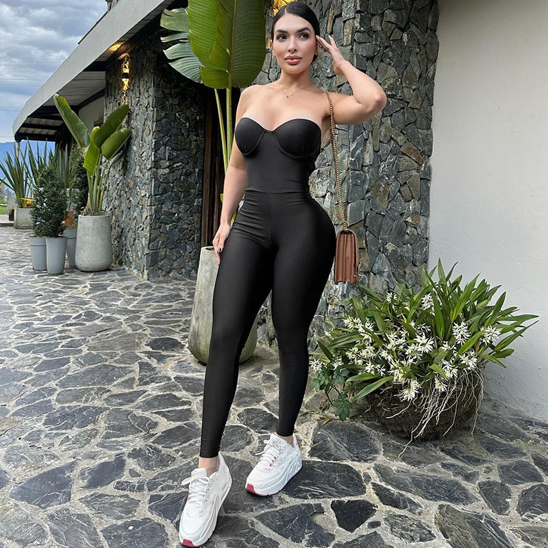 Damen Körperbetonter Jumpsuit mit Bügel-Bustier Amawinc