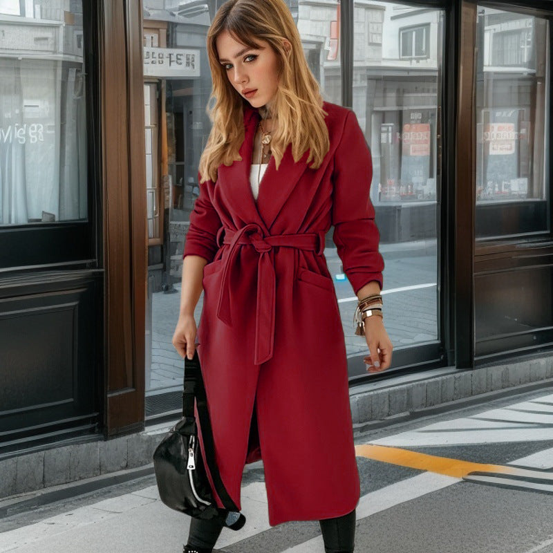 Damen eleganter Trenchcoat mit Gürtel und praktischen Taschen Amawinc