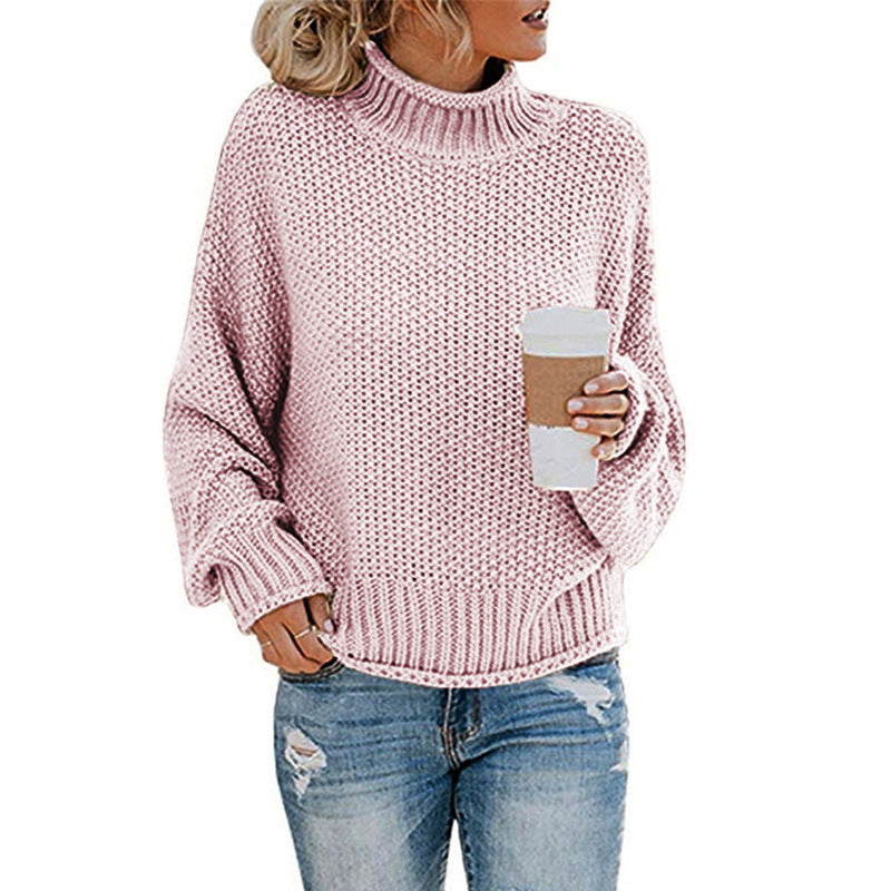 Damen Grobstrickpullover mit hohen Kragen und lockerem Design Amawinc