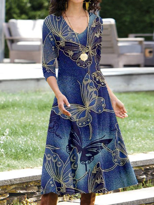 Fudus lässiges Kleid mit Rundhalsausschnitt und Dreiviertelärmeln