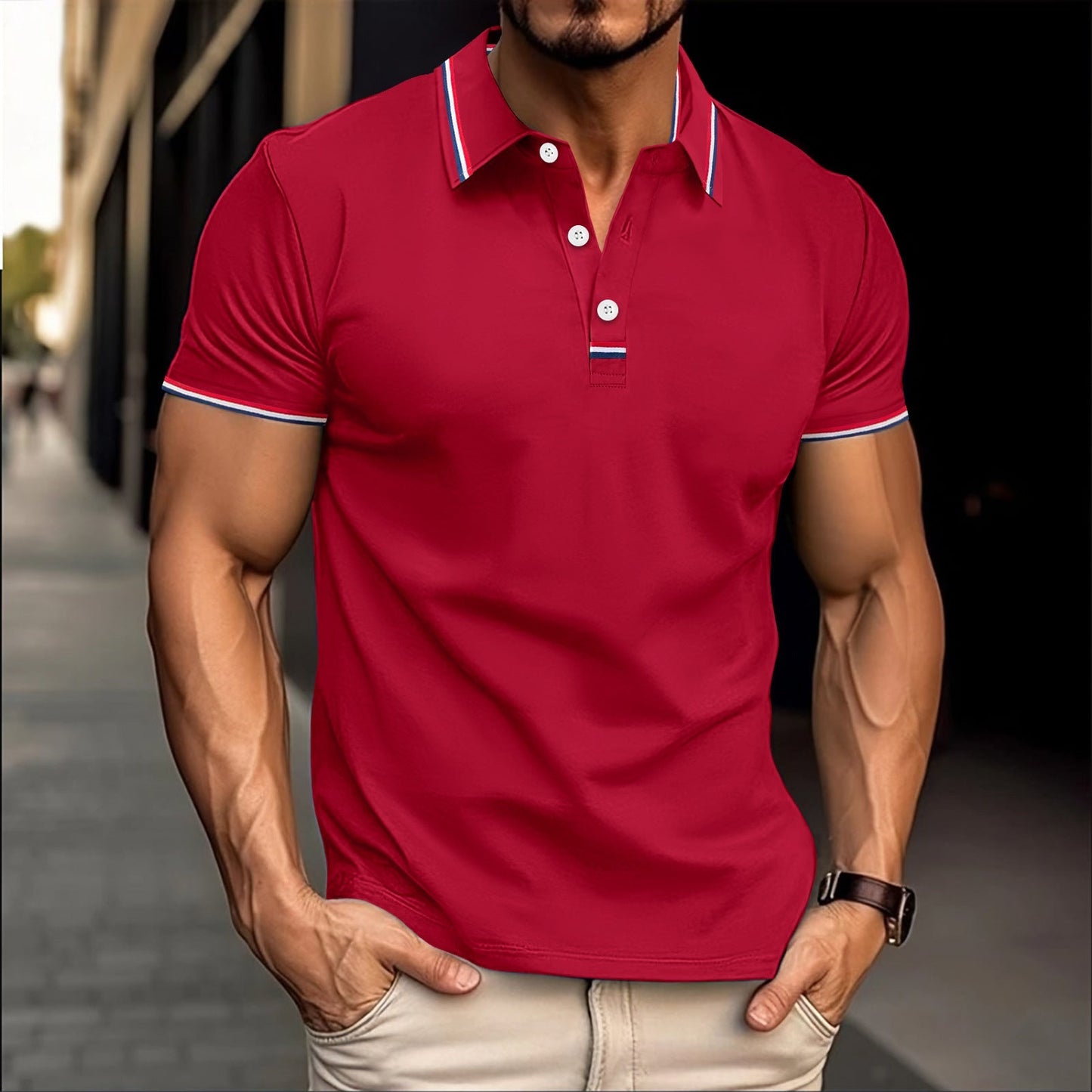 Amawinc Polo Homme Slim Fit en Coton Mélangé avec Col Côtelé et Patte de Boutonnage Raffiné