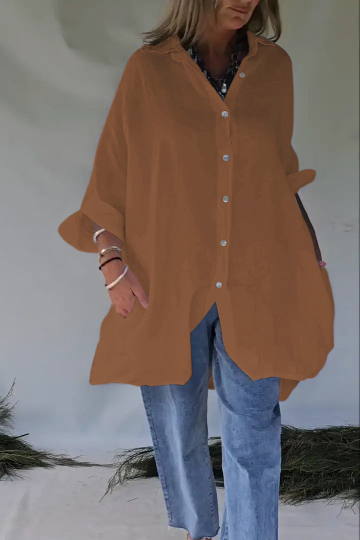 Damen Übergröße Bluse mit lässigem Schnitt und Druckknopfverschluss Amawinc