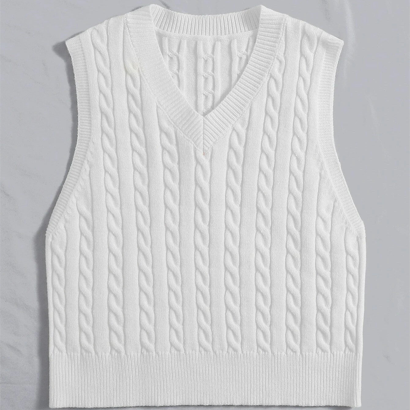 Damen Strickweste mit V-Ausschnitt und Zopfmuster Amawinc