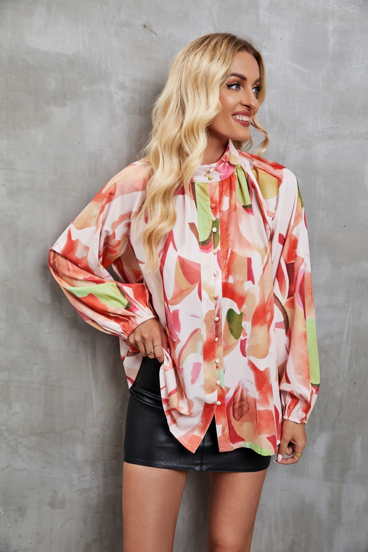 Blouse Femme Coupe Décontractée Manche Longue Imprimé Artistique Léger Respirant Amawinc Collection