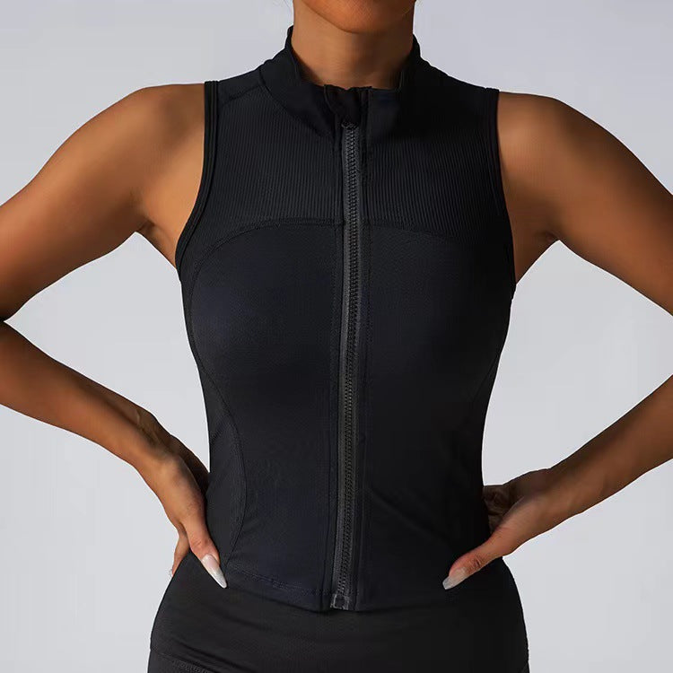 Damen Körperbetonendes Sportoberteil mit Reißverschluss und Stehkragen Amawinc
