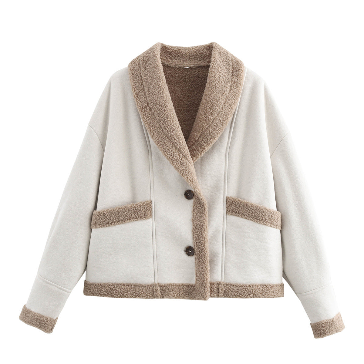 Damen kuscheliger Schnittjacke mit Teddyfelldetails Amawinc