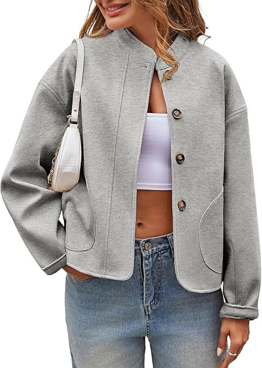 Damen modische Oversized-Jacke mit Knöpfen und seitlichen Taschen Amawinc