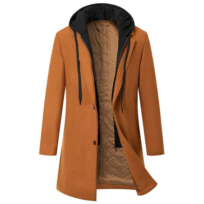 Damen modische Longjacke mit abnehmbarer Kapuze und trendigem Innenfutter Amawinc