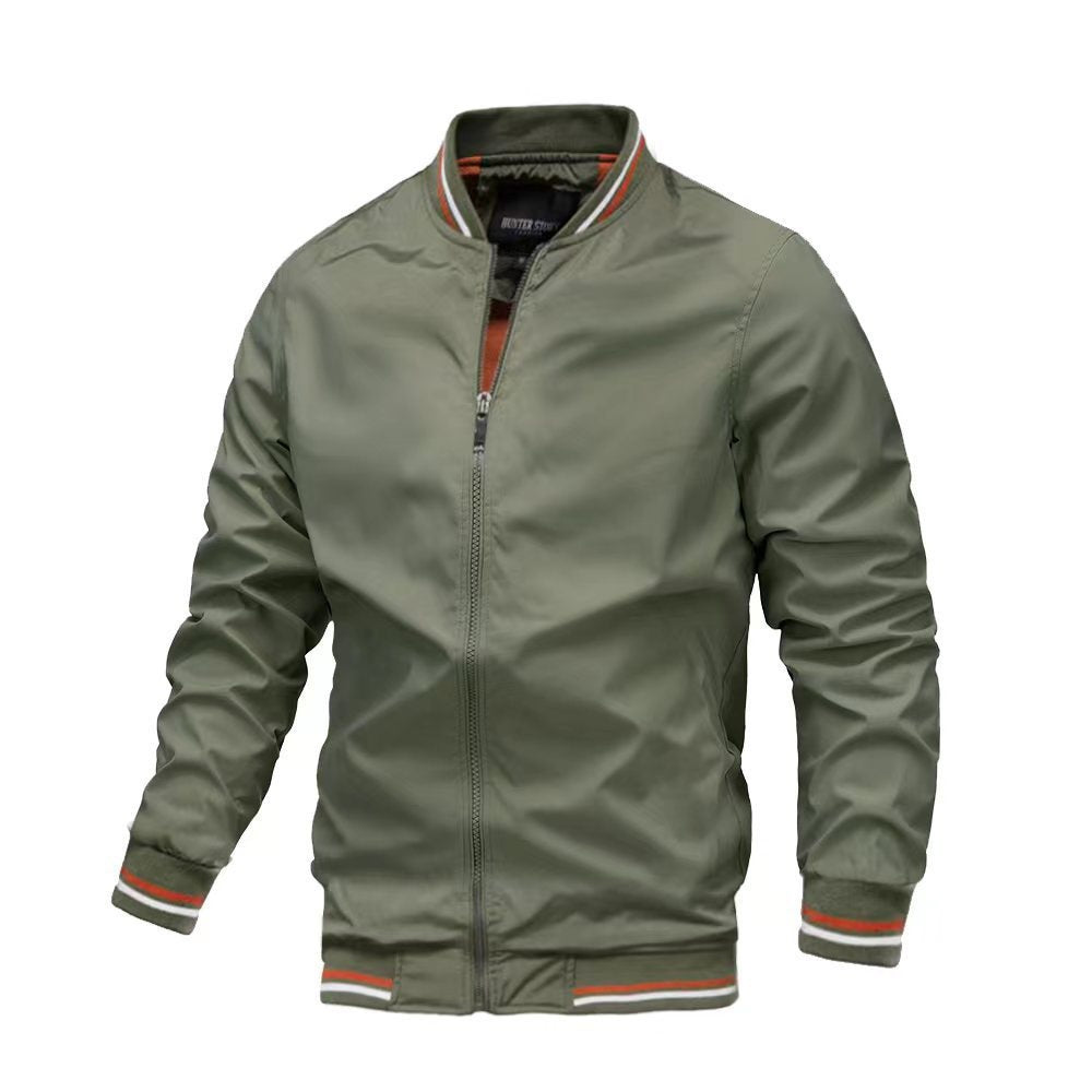 Veste Homme Décontractée Coupe Slim Col Debout Fermeture Éclair Devant Poignets Côtelés Style Bomber Léger