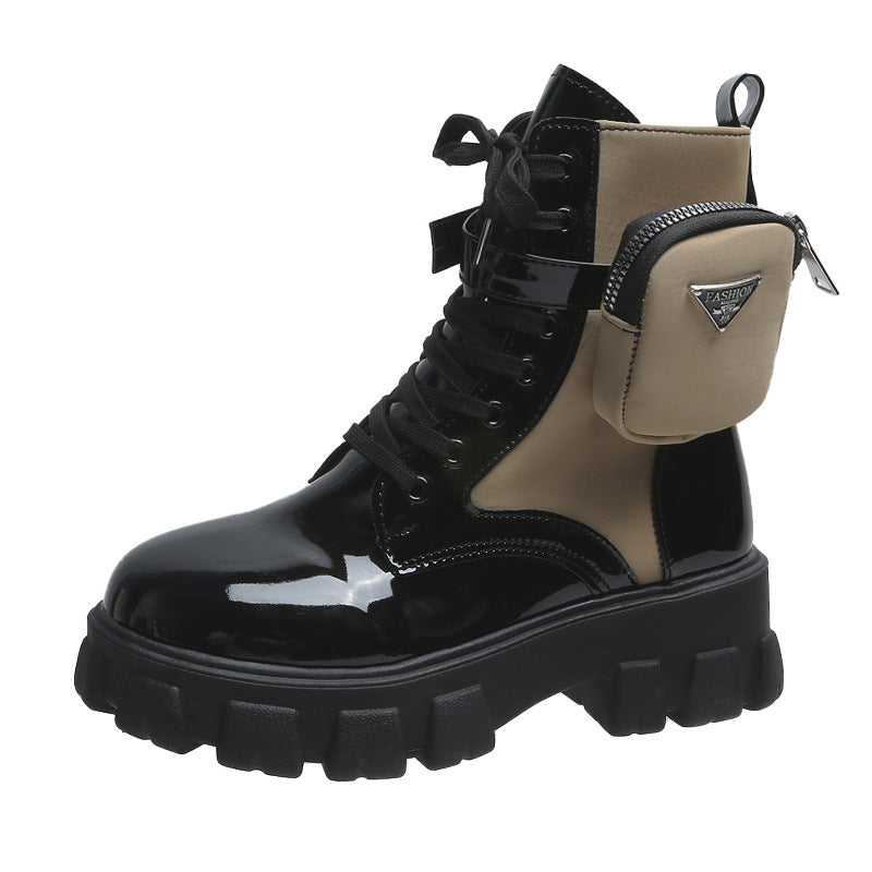 Damen Chunky Boots mit praktischem Seitentaschen-Design Amawinc