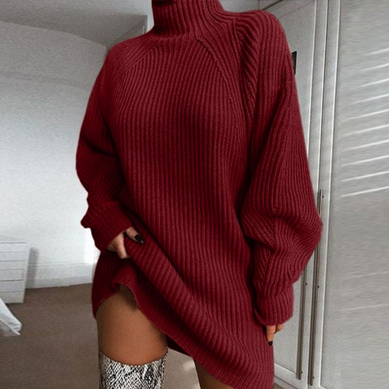 Damen lässiger Strickpullover mit hohem Kragen und geripptem Design Amawinc