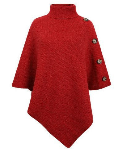 Damen Strick-Poncho mit steigendem Kragen und dekorativen Knopfdetails Amawinc