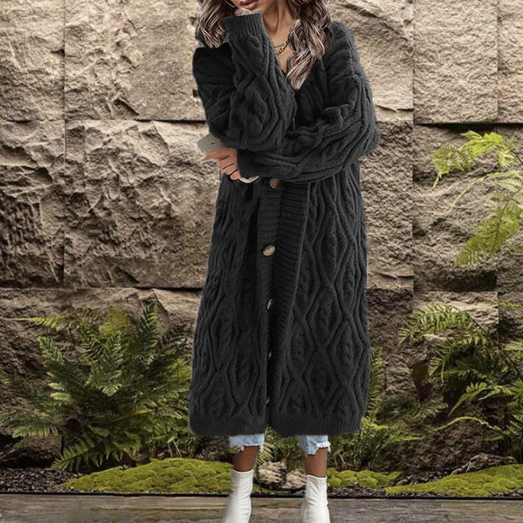 Damen Strickmantel mit kunstvollem Zopfmuster Amawinc