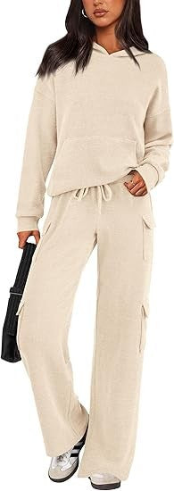 Damen Bequemes Lounge-Set mit Kapuze und weiten Hosen Amawinc