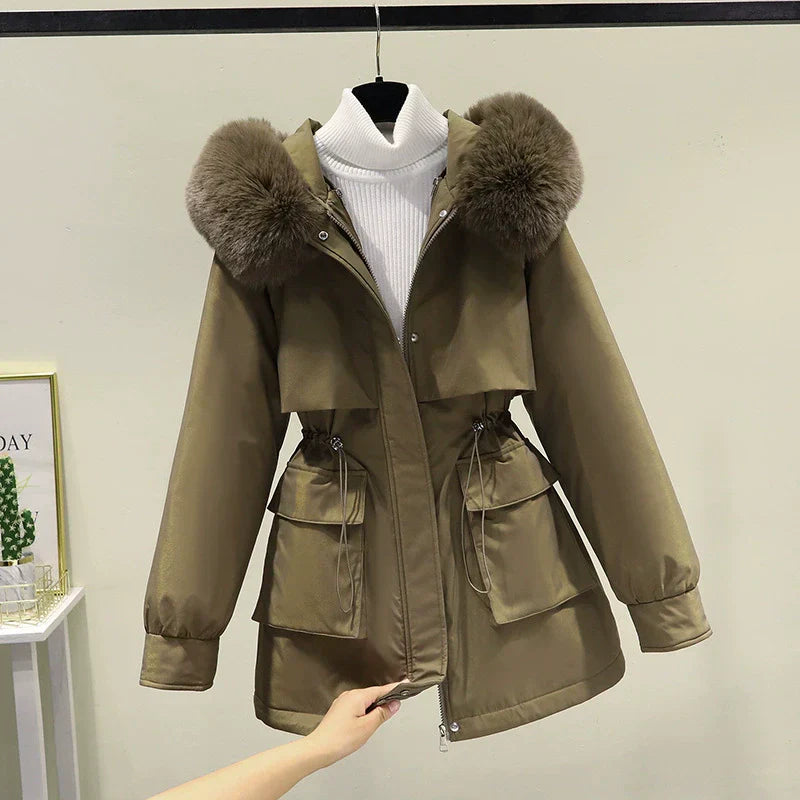 Parka Pour Femme Nordisk Flair Coupe Ajustée Avec Capuche En Fausse Fourrure Doublure Matelassée Fermeture Éclair Avant