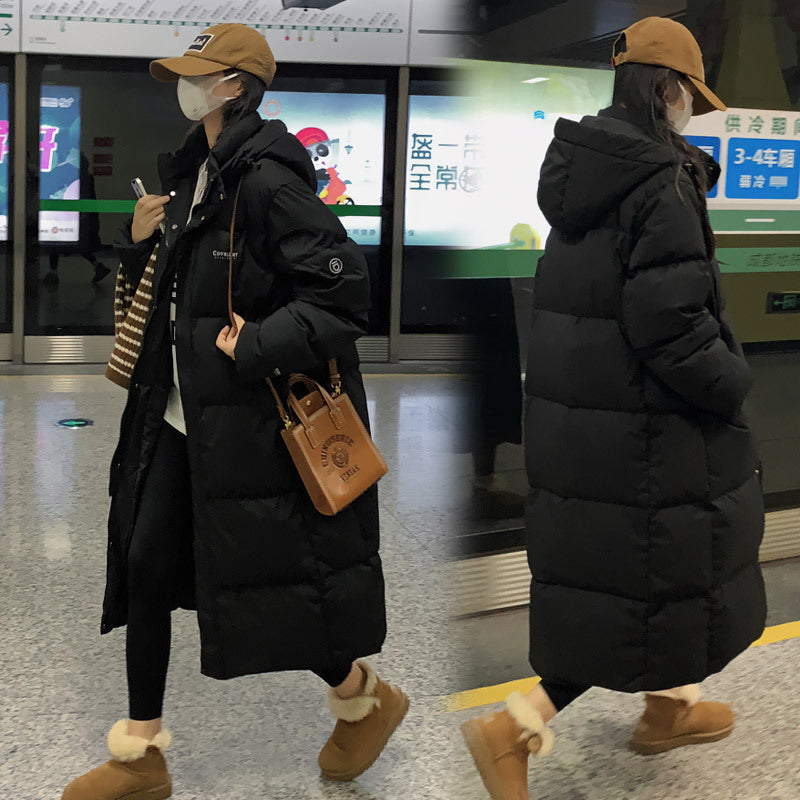 Damen Lange Steppjacke mit Kapuze und hohen Kragen Amawinc