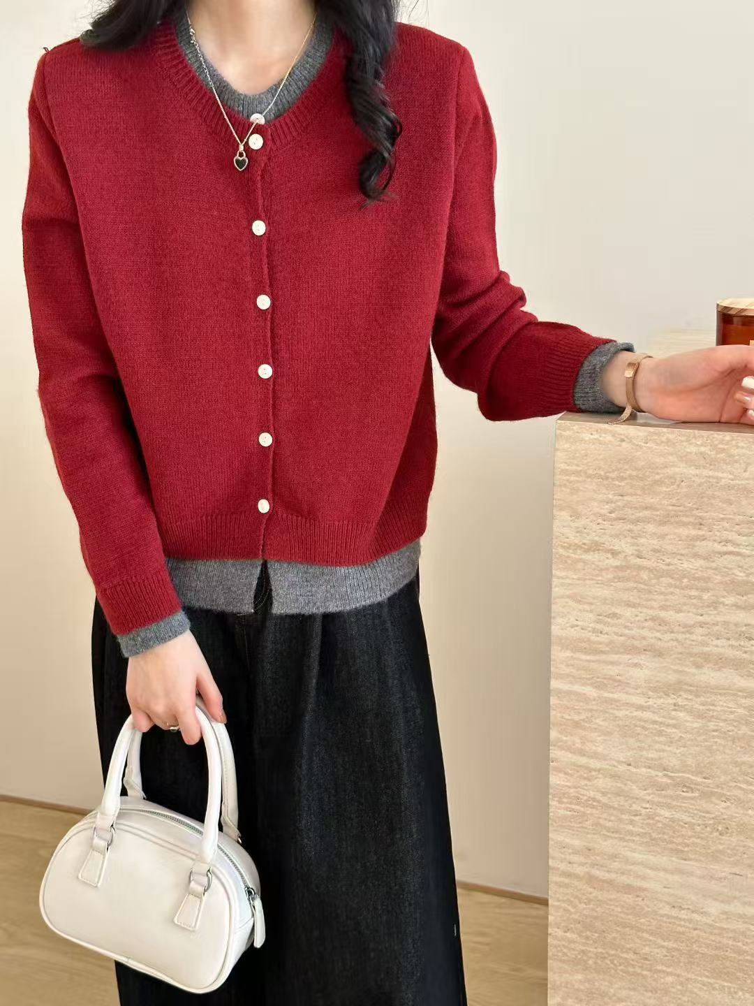 Damen Strickcardigan mit Rundhalsausschnitt und Knopfdetail Amawinc