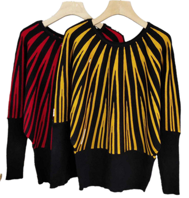 Damen weicher Pullover mit modernem Streifenmuster und weitem Schnitt Amawinc