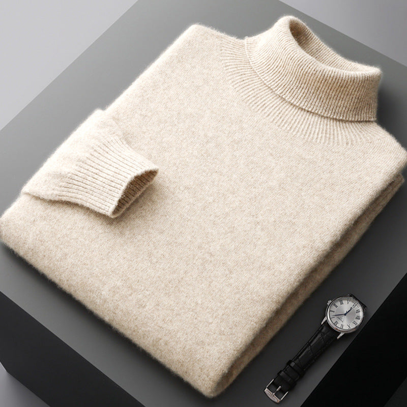 Pull Col Roulé En Laine Mérinos Uni À Côtes Regular Fit Pour Homme Longueur Hip Doux Confortable