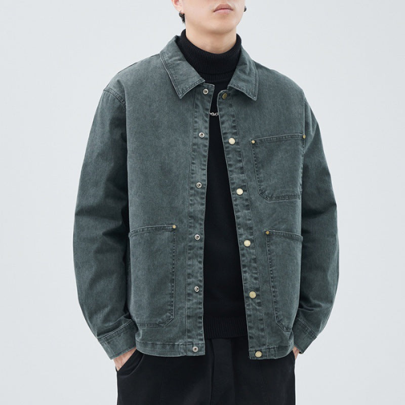 Veste Forge Vintage Fade Oversize Avec Poches Patch Et Fermetures Métalliques Pour Automne Hiver Duvet Amovible