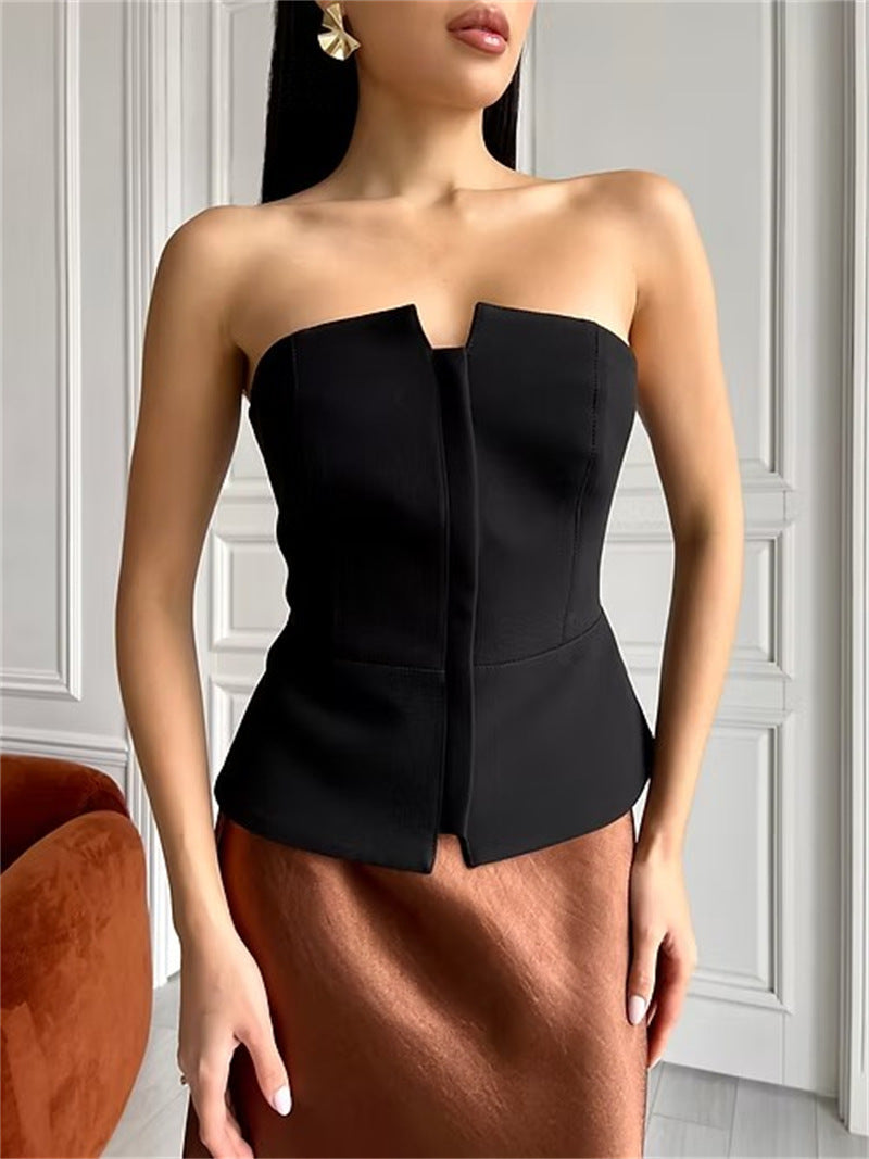 Damen ärmelloser Denim-Top mit Reißverschluss Amawinc