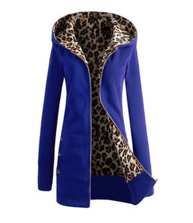 Damen Kapuzenpulloverjacke mit leopardem Innenfutter Amawinc