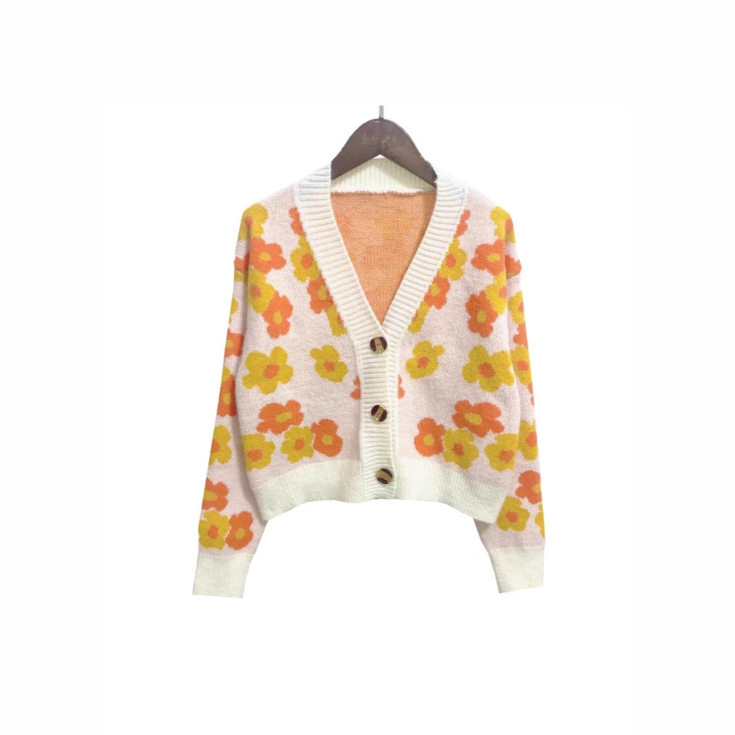 Damen cardigan mit floralem Muster und Knopfdetails Amawinc