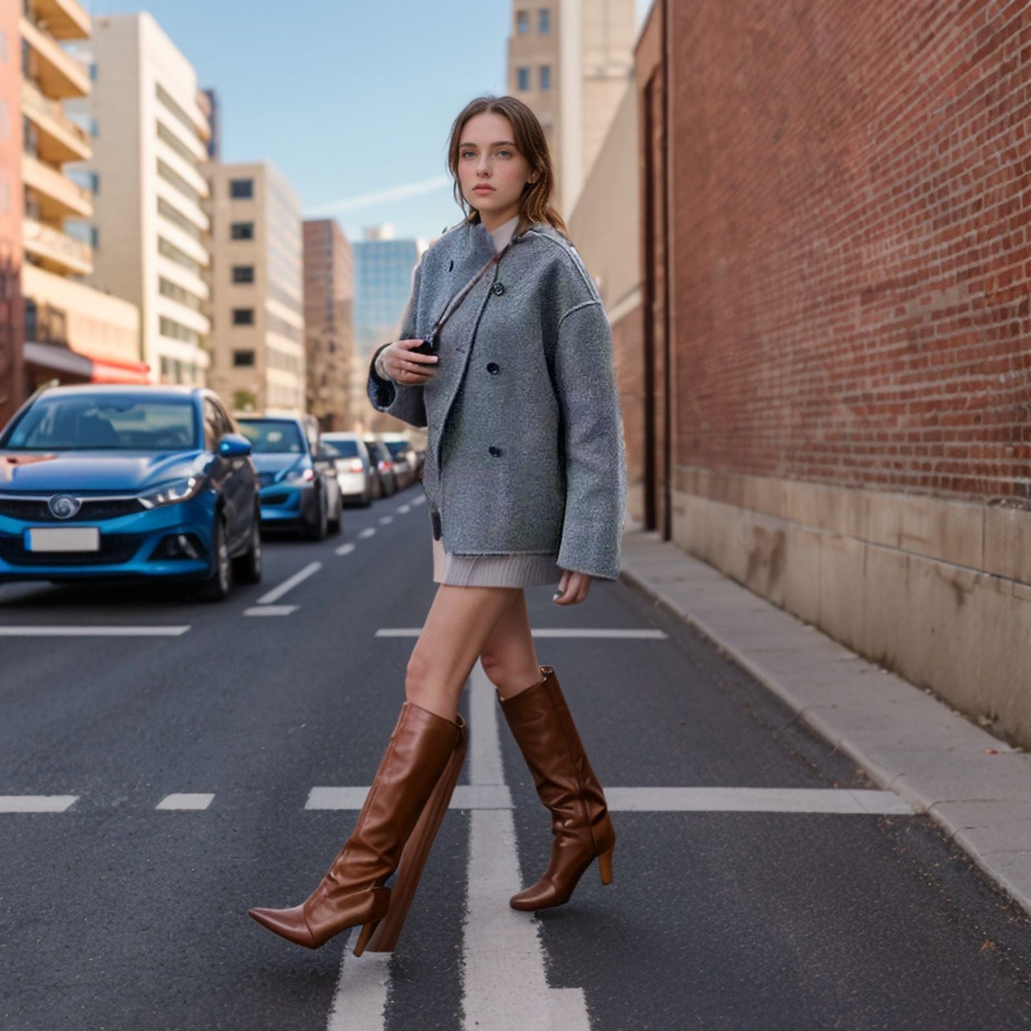 Damen modische Kurzjacke mit doppelter Knopfreihe und lässigen Ärmeln Amawinc