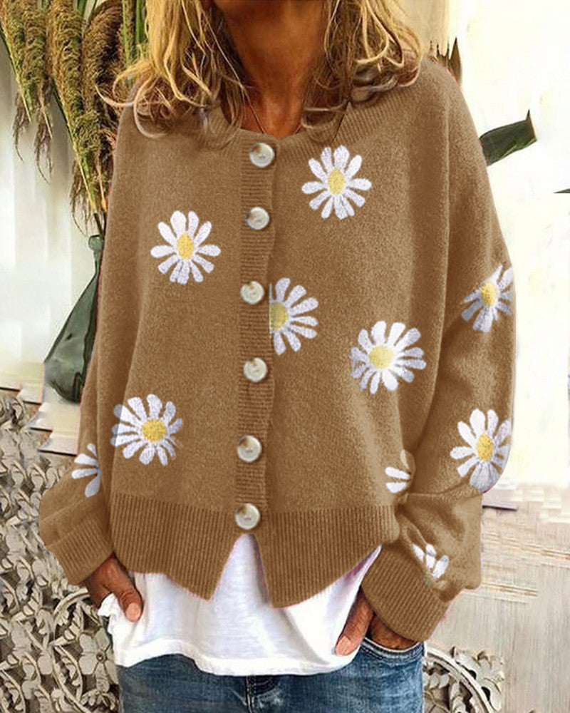 Damen Farbiger Baumwollpullover mit Blumenmuster Amawinc
