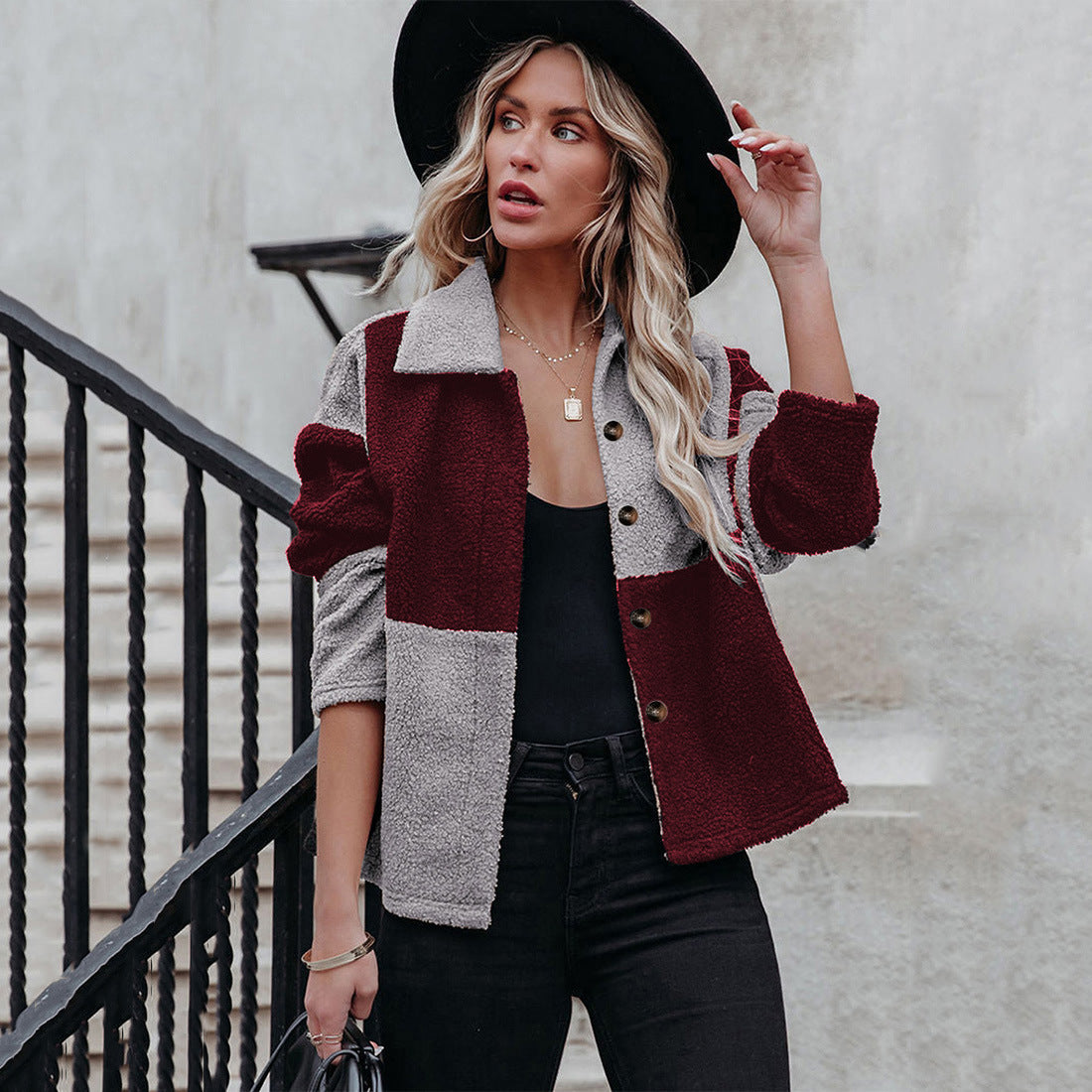 Damen Gemütliche Teddyjacke mit Statement-Kragen Amawinc