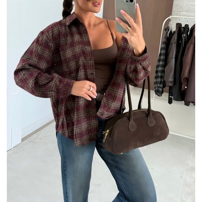 Damen Karierte Oversized-Hemd Amawinc