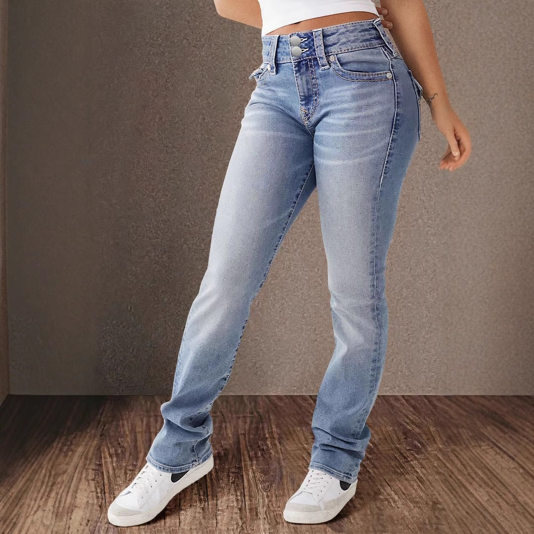 Damen Hohe Taille Bootcut Jeans mit Stretch-Anteil Amawinc