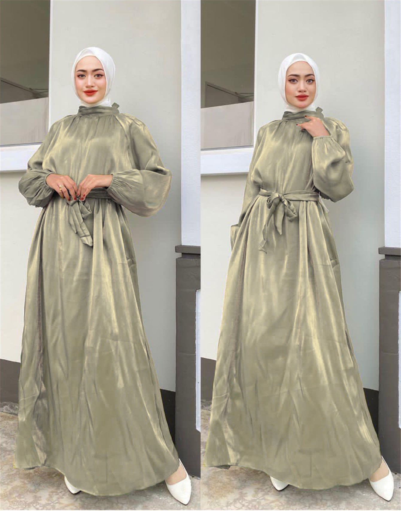 Damen Elegantes Langarmkleid mit Taillengürtel Amawinc