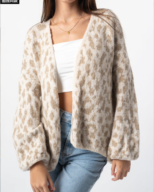 Damen lässige Strickjacke im Leopardenmuster Amawinc