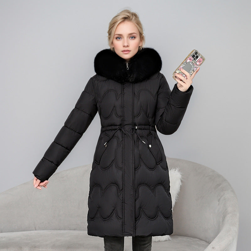 Damen modischer Puffer-Mantel mit abnehmbarem Kunstfellkragen und taillierbarem Gummizug Amawinc