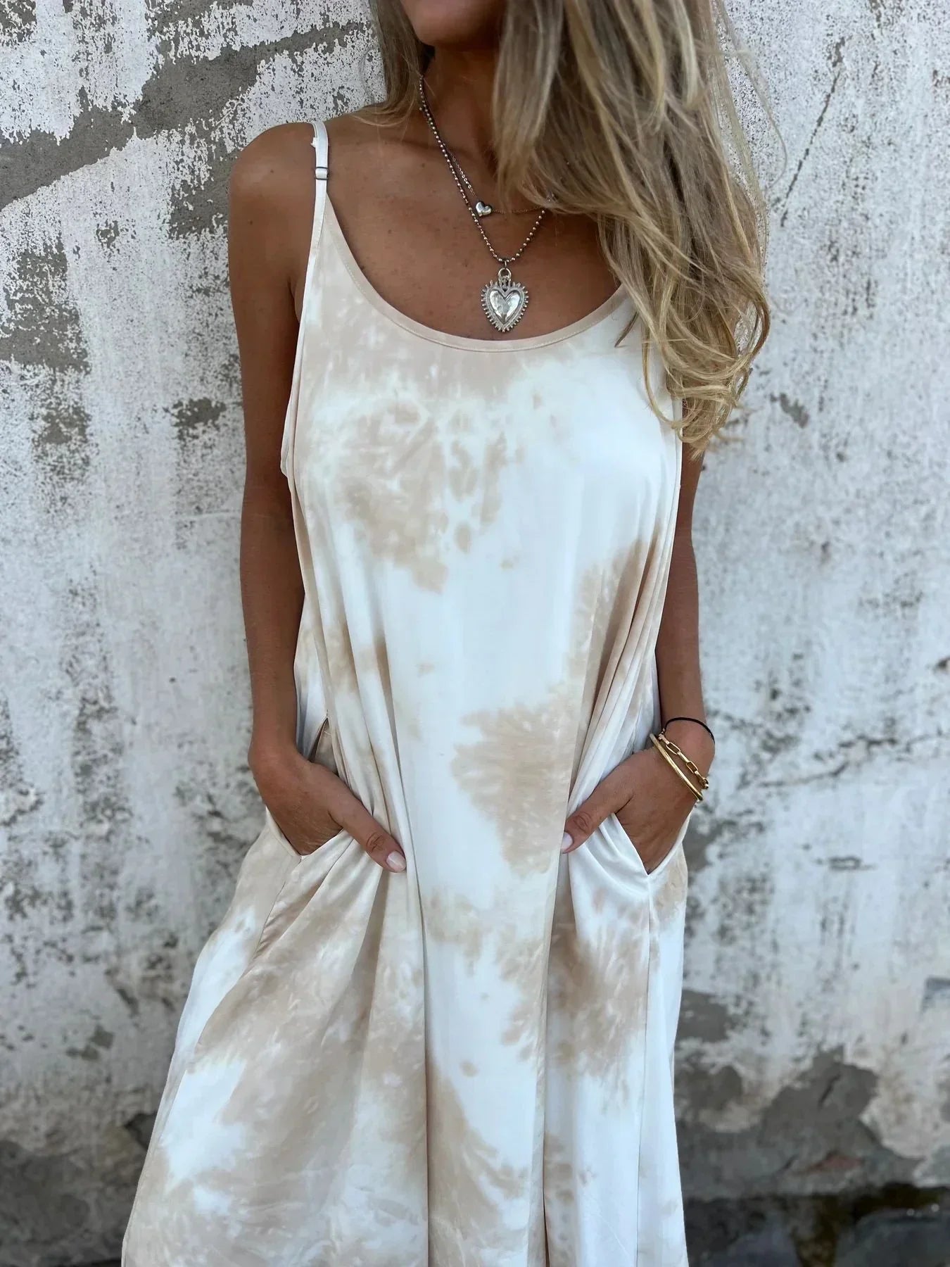 Robe Maxi Femme Décontractée Bretelles Ajustables Coton Respirant Poches Amawinc Été