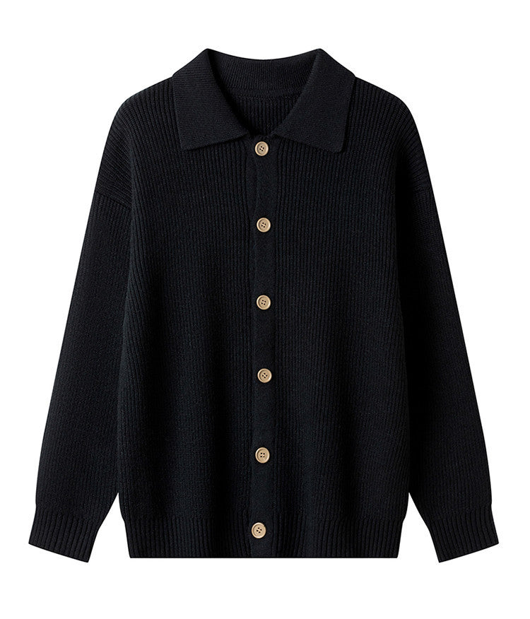 Damen Gemusterte Strickjacke mit Kragen und Knopfleiste Amawinc