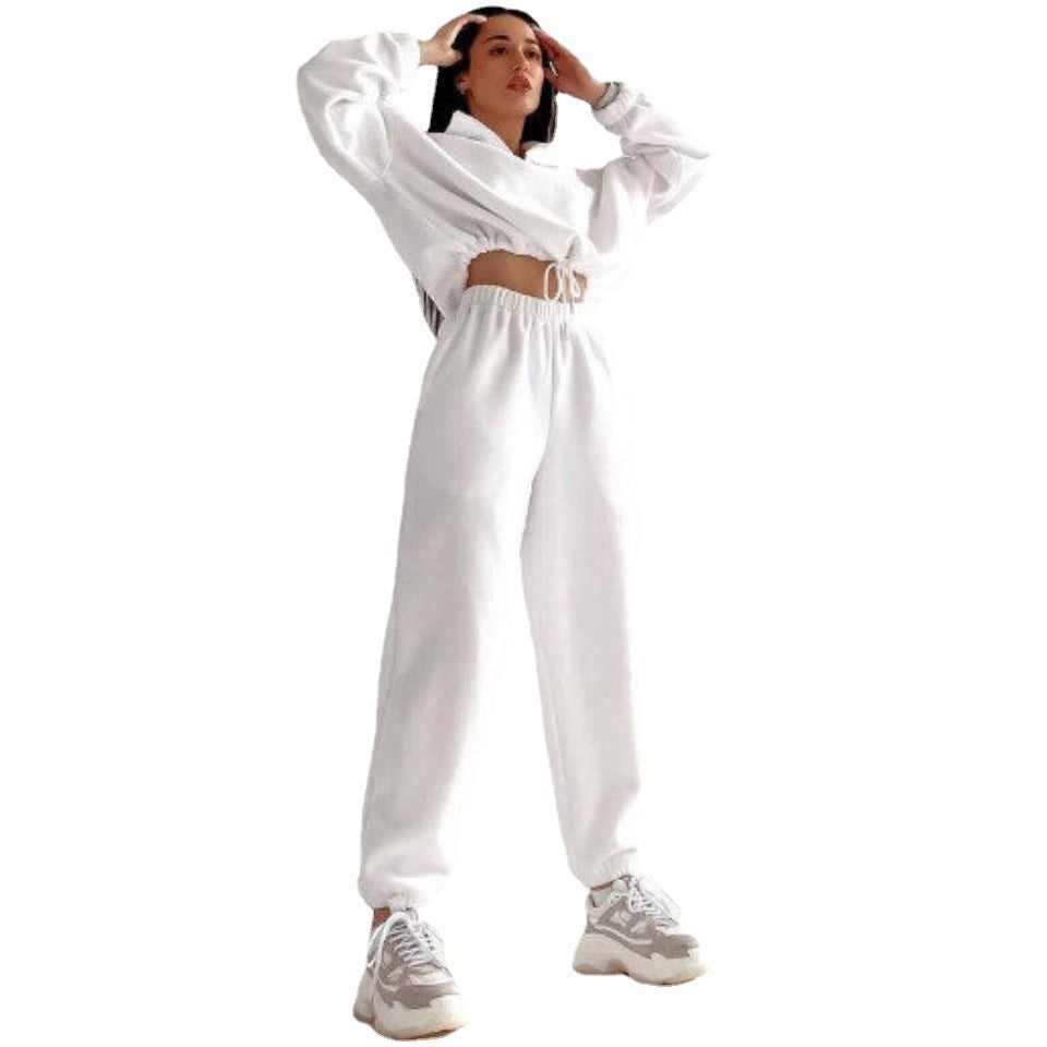 Damen Fleece-Jogginganzug mit kurzem Reißverschluss und lässigem Schnitt Amawinc