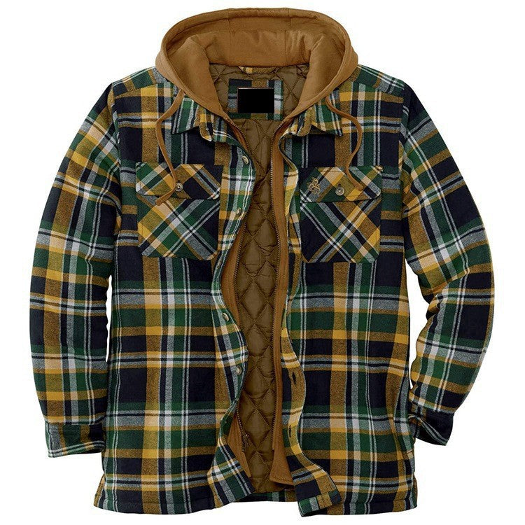 Veste À Capuche Pour Homme À Carreaux Avec Doublure Matelassée En Coton Épais Coupe Décontractée Manteau Hiver