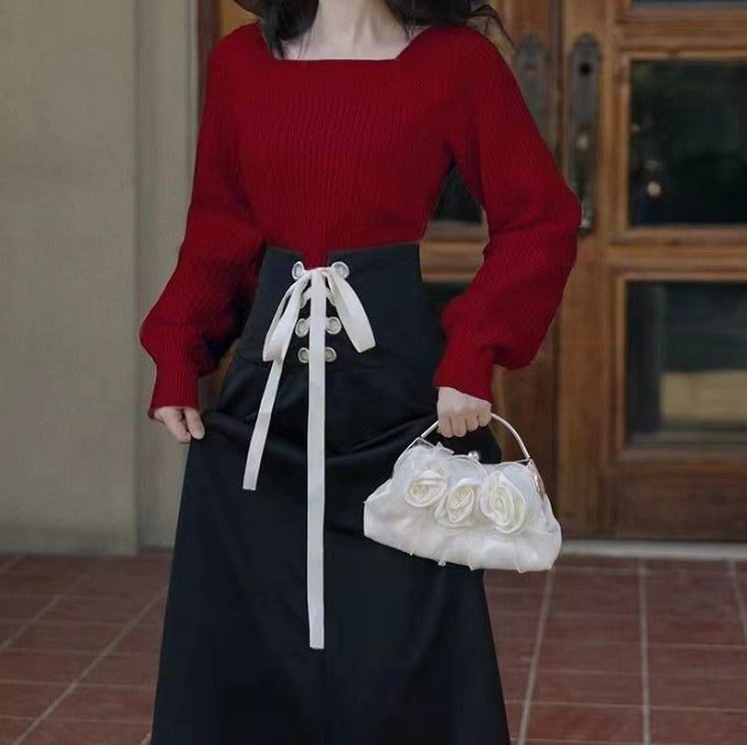 Damen Grobstrickpullover mit modernen Zopfdetails und quadratischem Ausschnitt Amawinc