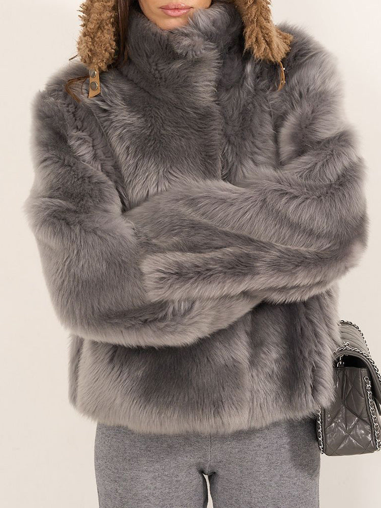 Damen Kunstfelljacke mit hochschließendem Kragen und luxuriösem Design Amawinc