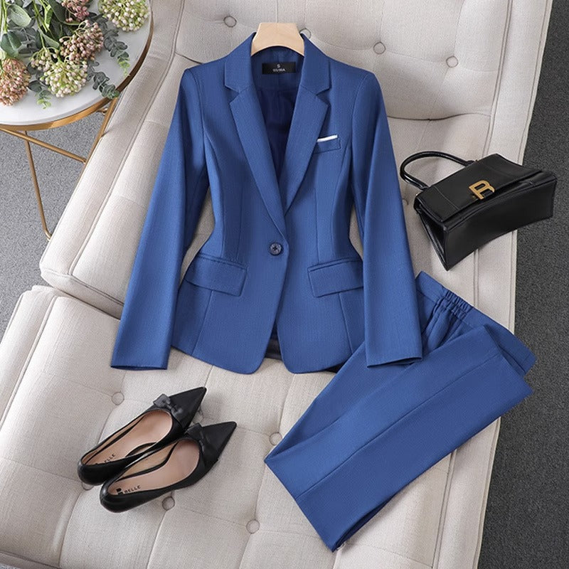 Ensemble Blazer Femme Tailleur Coupe Ajustée Bouton Unique Pantalon Droit Look Formel Professionnel