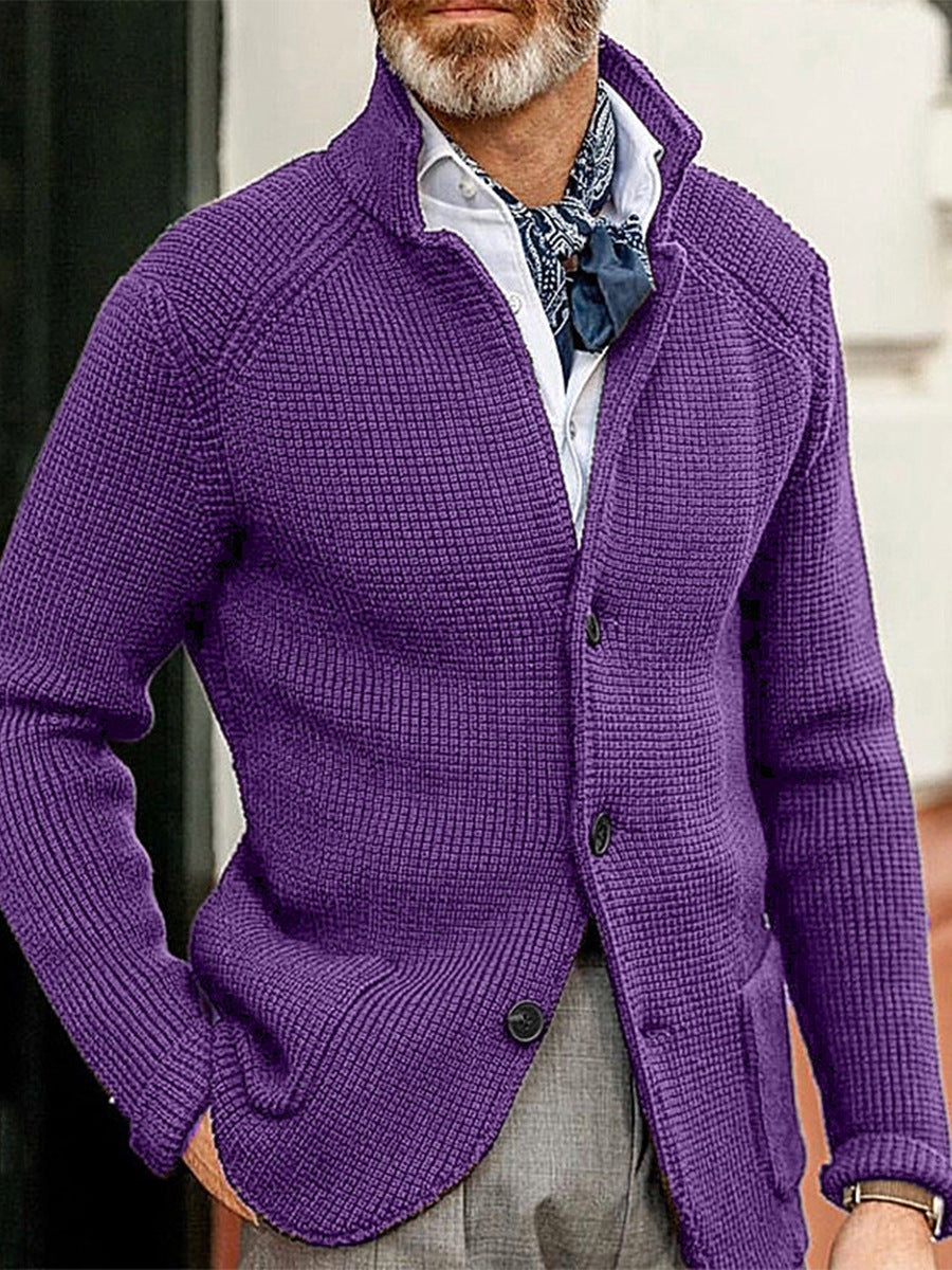 Nordisk Flair Cardigan Homme Slim Fit En Maille Texturée À Col Montant Poches Plaquées Pour Superposition