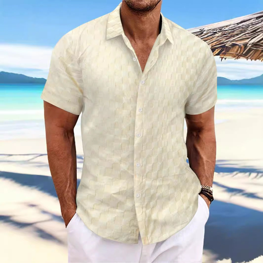 Chemise Décontractée Pour Homme Nordisk Flair Coupe Regular Manches Courtes Tissage Texturé Respirant Mélange Coton