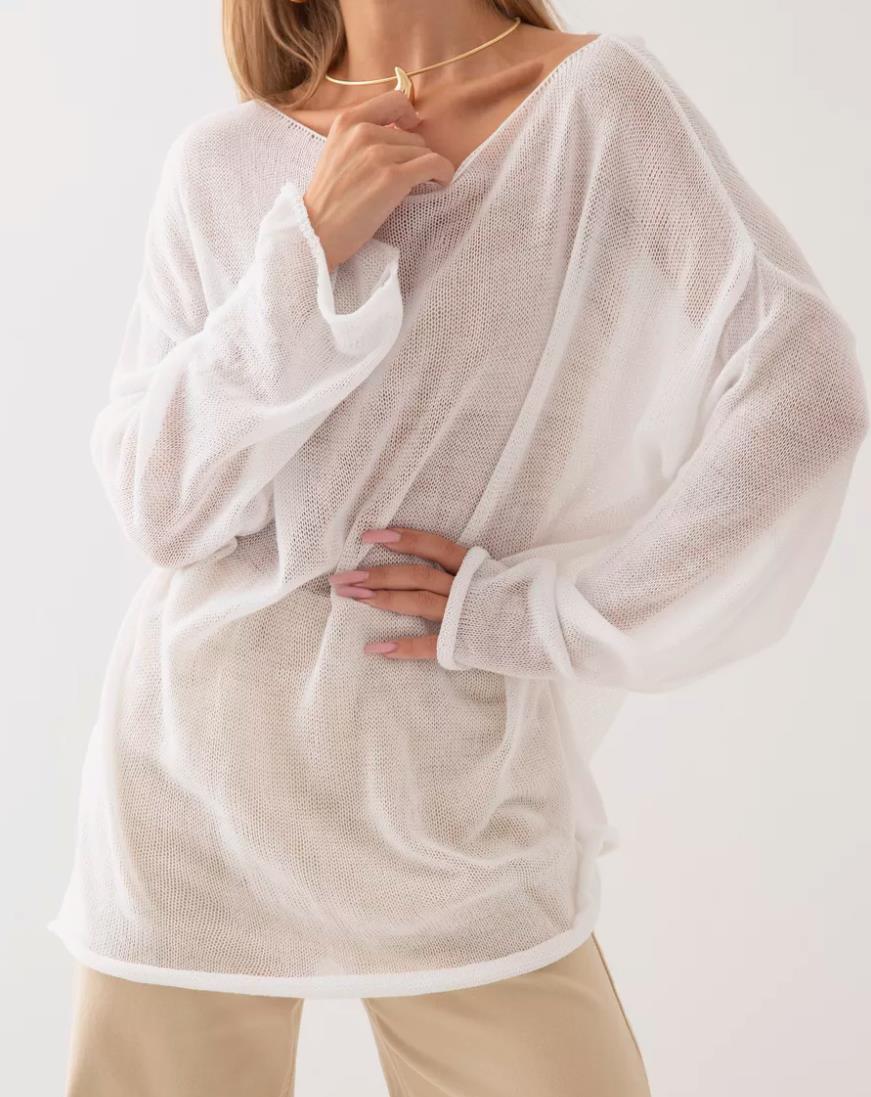 Damen luftiger Oversize-Strickpullover mit weitem Schnitt und transparentem Gewebe Amawinc