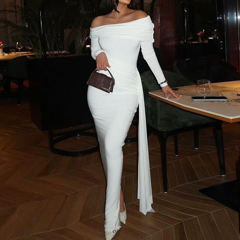 Damen Elegantes Off-Shoulder Abendkleid mit raffinierten Drapierungsdetails Amawinc