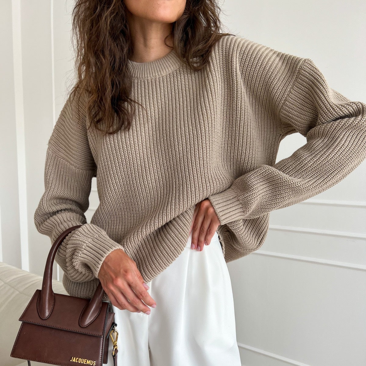Damen Oversized Strickpullover mit strukturiertem Muster Amawinc