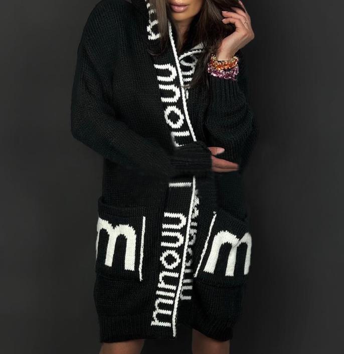 Damen Strickjacke mit logodruck und tiefen Taschen Amawinc