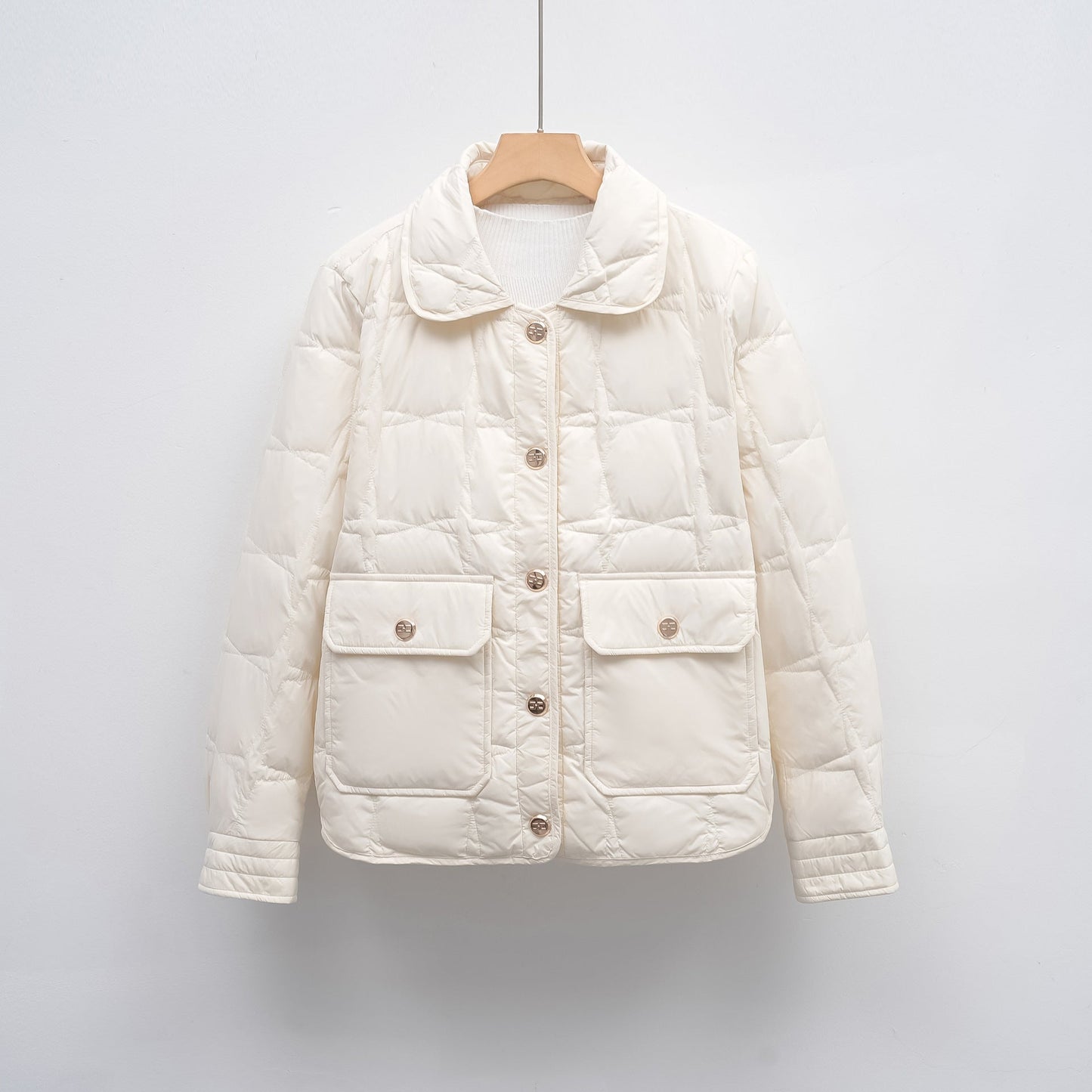 Damen modische gesteppte Jacke mit Taschen und Knopfverschluss Amawinc